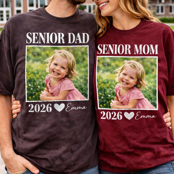 Custom Photo Senior Mom Dad Shirt 2026, Personalized Class of 2026 Graduation Tee, Proud Senior Parent Gift