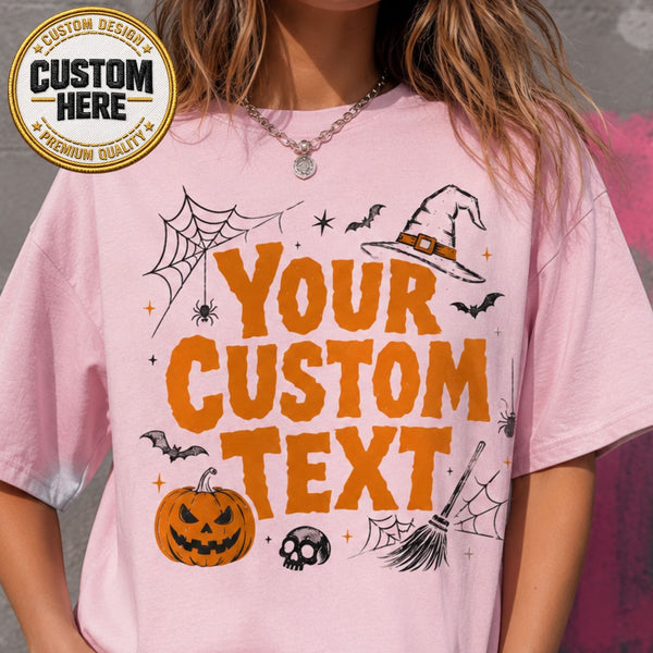 Personalized Halloween Shirt, Custom Text Pumpkin Witch Tee