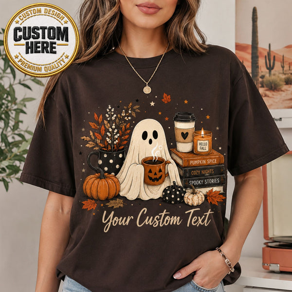 Personalized Fall Ghost Shirt, Custom Halloween Pumpkin Spice Tee