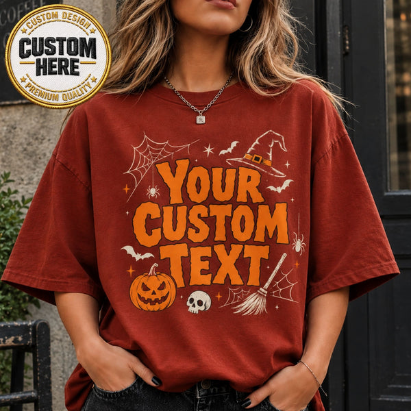 Personalized Halloween Shirt, Custom Text Pumpkin Witch Tee