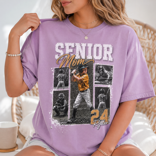 Custom Baseball Senior Mom Shirt, Vintage Player Photo Collage Bootleg Tee