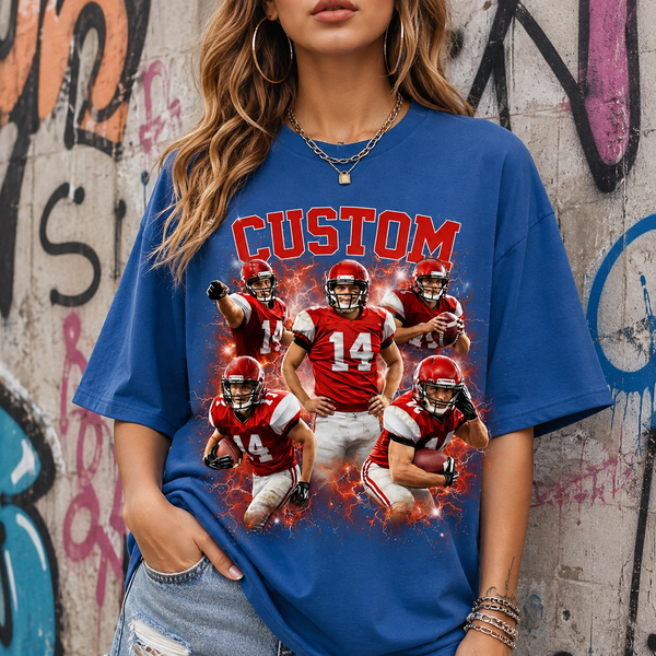 Custom Football Family Shirt, Personalized Player Photo Tee With Name & Number