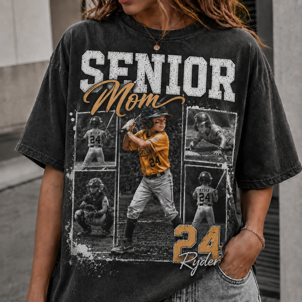 Custom Baseball Senior Mom Shirt, Vintage Player Photo Collage Bootleg Tee