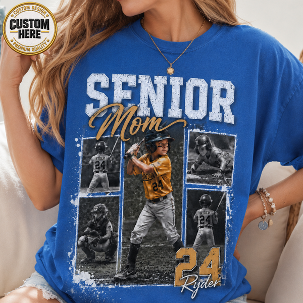 Custom Baseball Senior Mom Shirt, Vintage Player Photo Collage Bootleg Tee