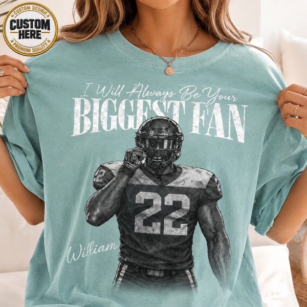 Custom Photo Football Player Shirt, Retro Bootleg Style, I'll Always Be Your Biggest Fan Tee