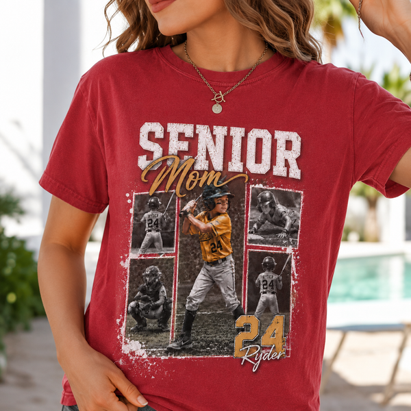 Custom Baseball Senior Mom Shirt, Vintage Player Photo Collage Bootleg Tee