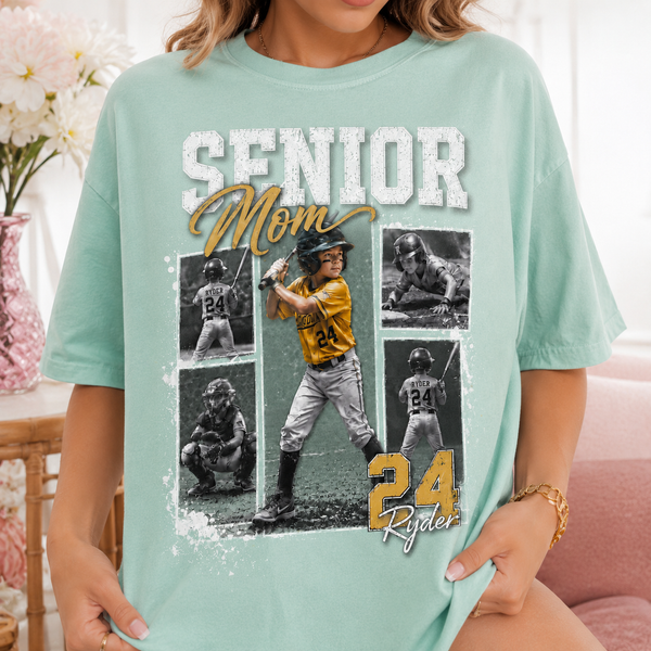 Custom Baseball Senior Mom Shirt, Vintage Player Photo Collage Bootleg Tee