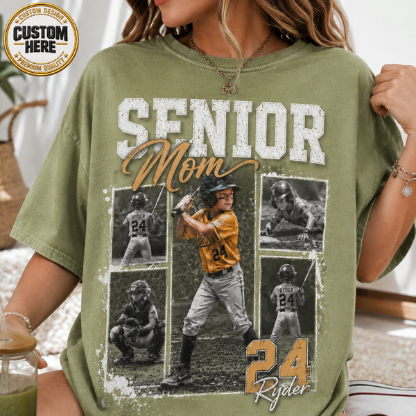 Custom Baseball Senior Mom Shirt, Vintage Player Photo Collage Bootleg Tee