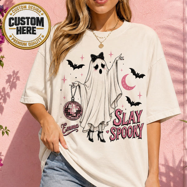 Personalized Halloween Ghost Shirt, Custom Name Pink Ghost Tee, Cute Goth Style