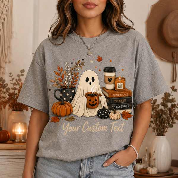 Personalized Fall Ghost Shirt, Custom Halloween Pumpkin Spice Tee