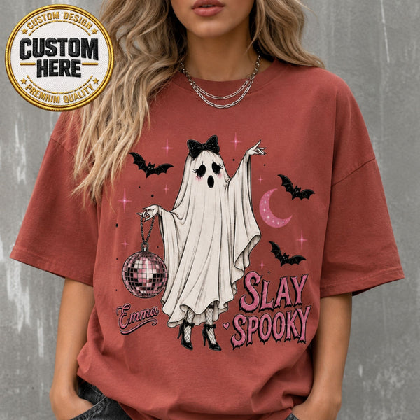 Personalized Halloween Ghost Shirt, Custom Name Pink Ghost Tee, Cute Goth Style
