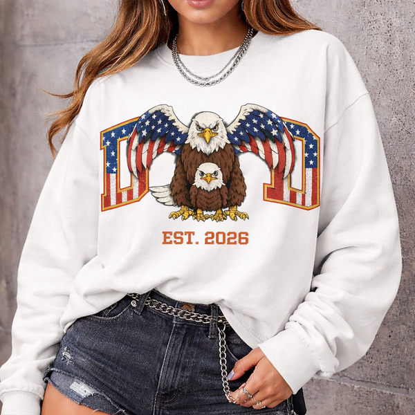 Custom Patriotic Dad Sweatshirt, Personalized US Flag Bald Eagle Shirt, Est 2026 Daddy Gift
