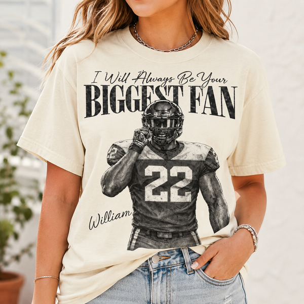 Custom Photo Football Player Shirt, Retro Bootleg Style, I'll Always Be Your Biggest Fan Tee