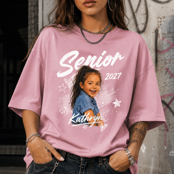 Personalized Senior Photo Shirt 2027, Vintage Graduate Picture Tee, Class of 2027