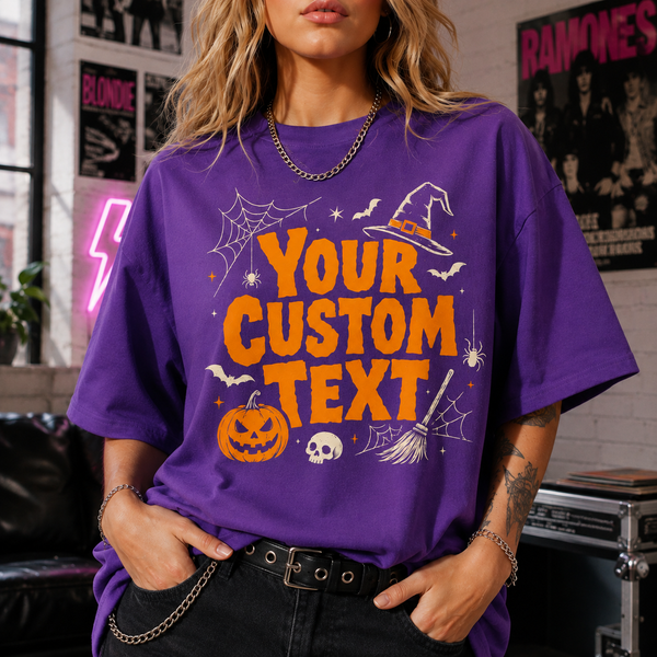 Personalized Halloween Shirt, Custom Text Pumpkin Witch Tee