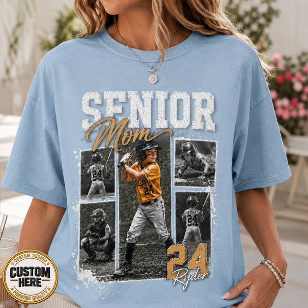 Custom Baseball Senior Mom Shirt, Vintage Player Photo Collage Bootleg Tee