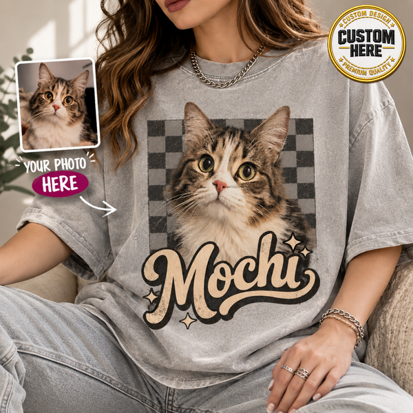 Personalized Dog Shirt, Vintage 90s Bootleg Tee, Pet Photo Name Design, Custom Cat Portrait Graphic