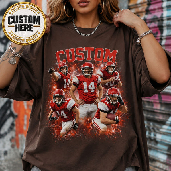 Custom Football Family Shirt, Personalized Player Photo Tee With Name & Number