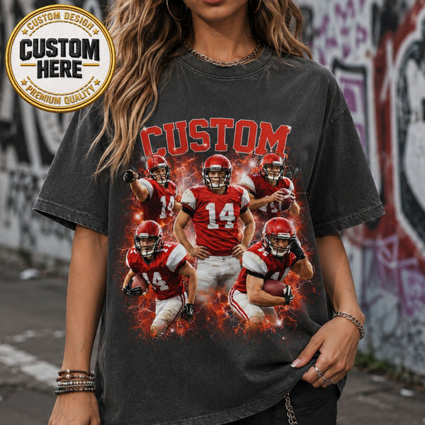 Custom Football Family Shirt, Personalized Player Photo Tee With Name & Number