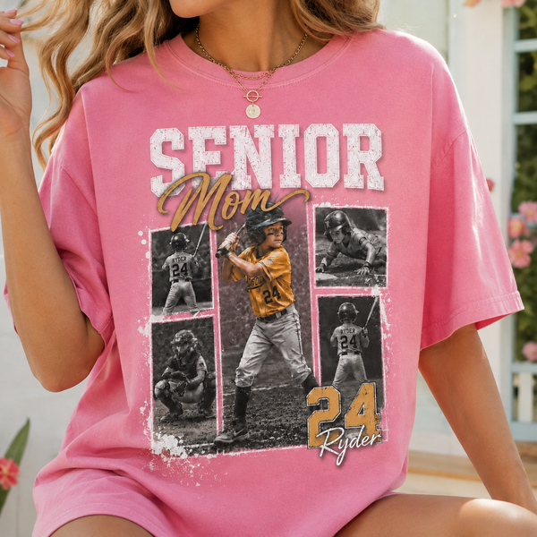 Custom Baseball Senior Mom Shirt, Vintage Player Photo Collage Bootleg Tee