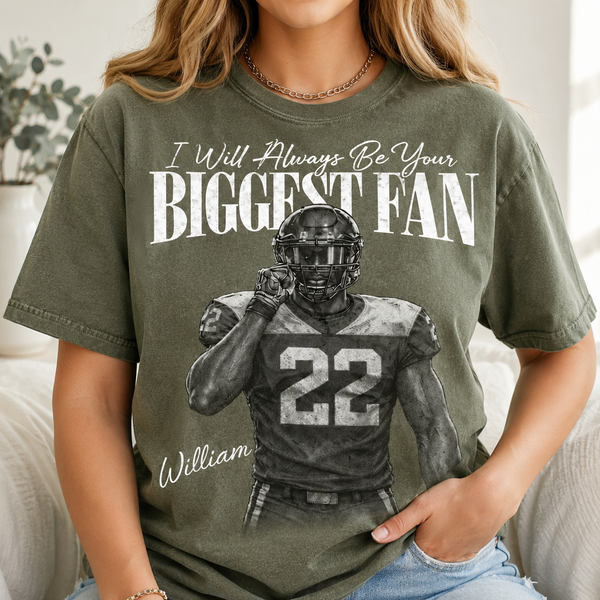 Custom Photo Football Player Shirt, Retro Bootleg Style, I'll Always Be Your Biggest Fan Tee