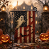 Vintage Ghost USA Garden Flag, Spooky Patriotic Halloween Yard Decor