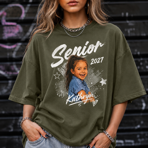 Personalized Senior Photo Shirt 2027, Vintage Graduate Picture Tee, Class of 2027