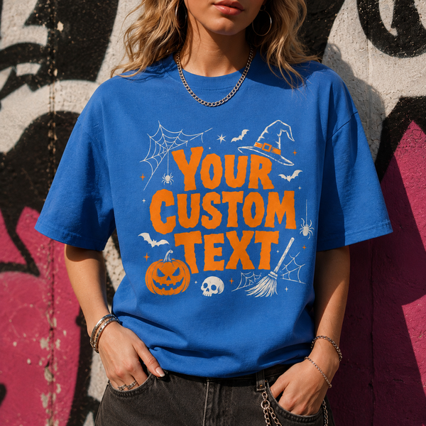 Personalized Halloween Shirt, Custom Text Pumpkin Witch Tee