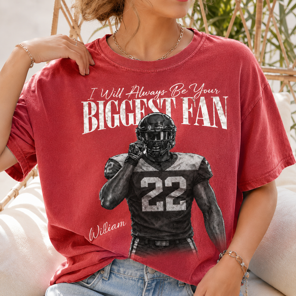 Custom Photo Football Player Shirt, Retro Bootleg Style, I'll Always Be Your Biggest Fan Tee