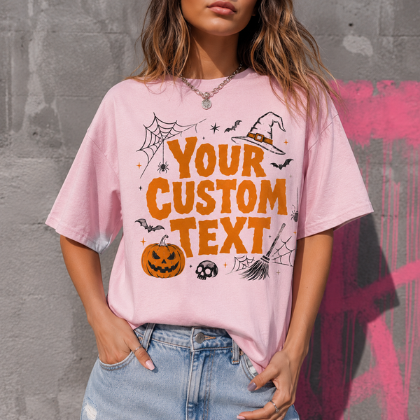Personalized Halloween Shirt, Custom Text Pumpkin Witch Tee