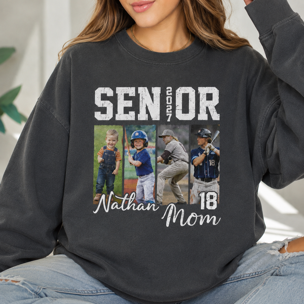 Custom Senior Baseball Mom Shirt 2027, Personalized Player Photo Tee With Name & Number