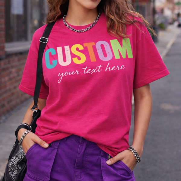 Personalized Pink Summer Vacation Shirt, Retro Patchwork Typography Tee, Trendy Gift for Her