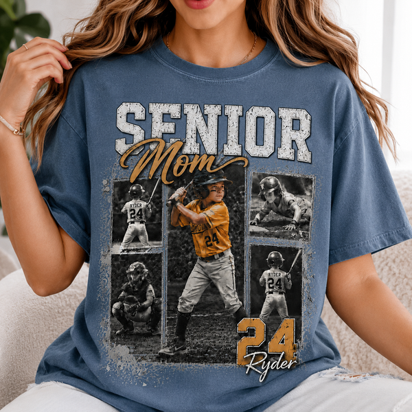 Custom Baseball Senior Mom Shirt, Vintage Player Photo Collage Bootleg Tee