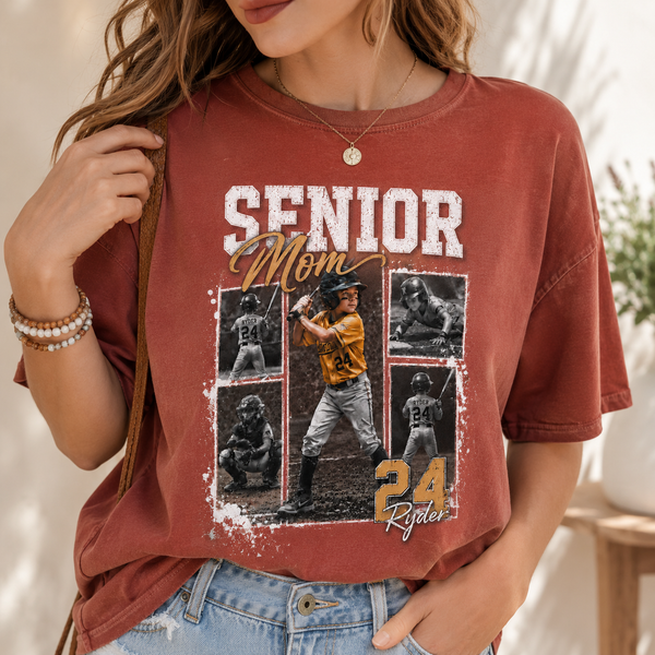 Custom Baseball Senior Mom Shirt, Vintage Player Photo Collage Bootleg Tee
