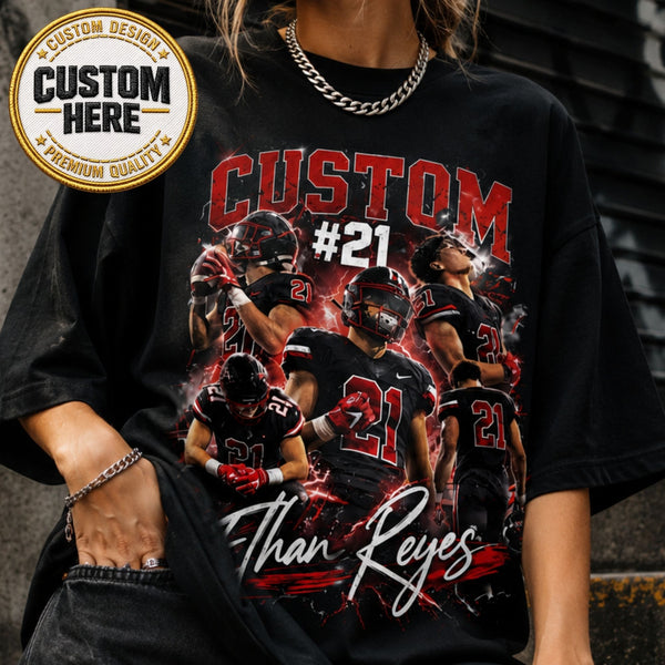 Custom Football Shirt, Personalized Family Player Photo Tee With Name & Number