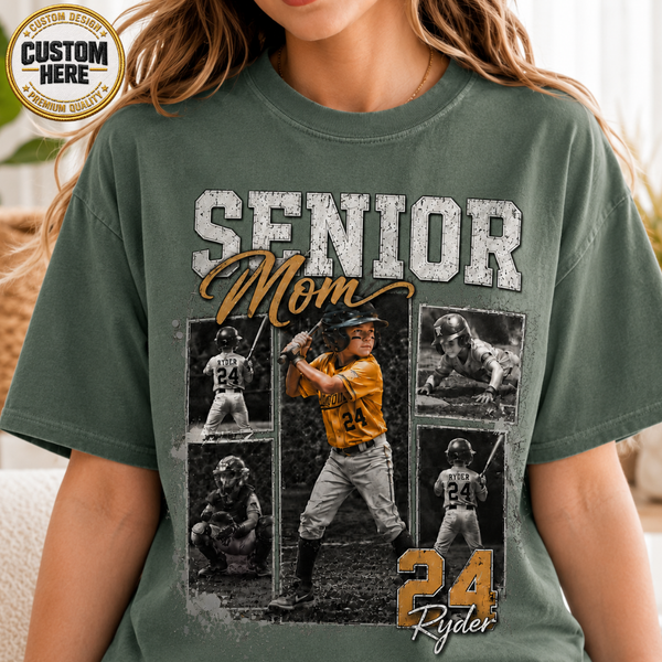 Custom Baseball Senior Mom Shirt, Vintage Player Photo Collage Bootleg Tee