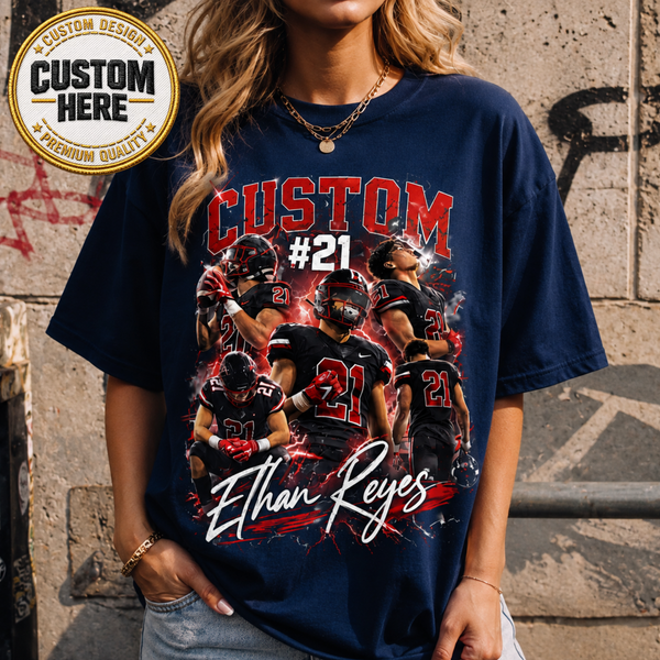Custom Football Shirt, Personalized Family Player Photo Tee With Name & Number