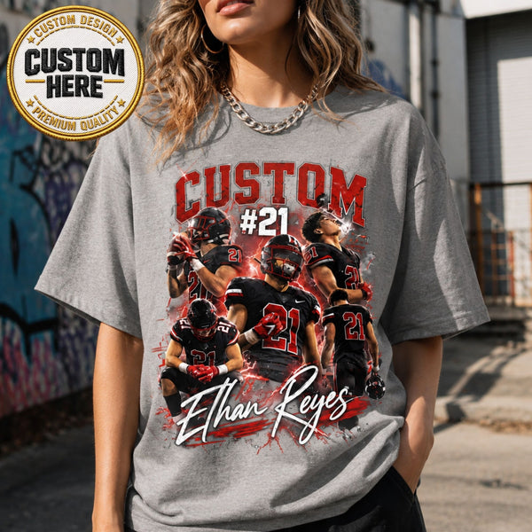Custom Football Shirt, Personalized Family Player Photo Tee With Name & Number