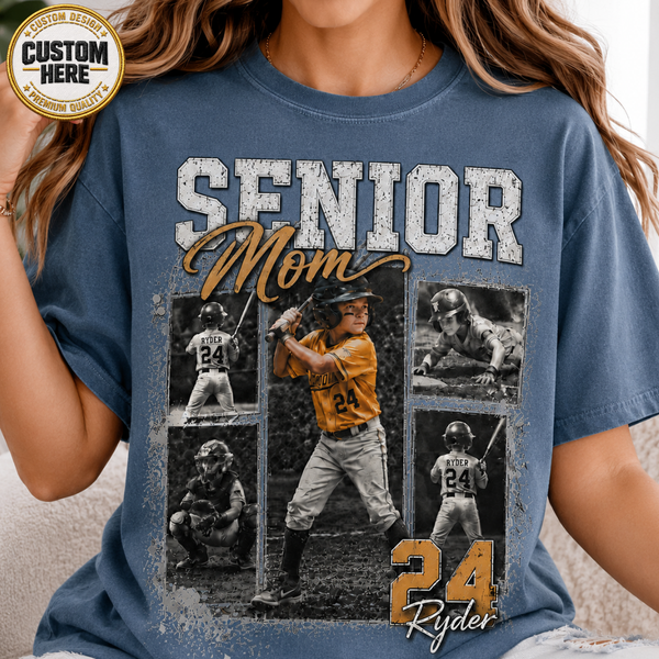 Custom Baseball Senior Mom Shirt, Vintage Player Photo Collage Bootleg Tee