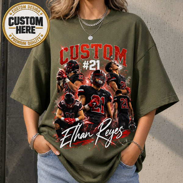 Custom Football Shirt, Personalized Family Player Photo Tee With Name & Number