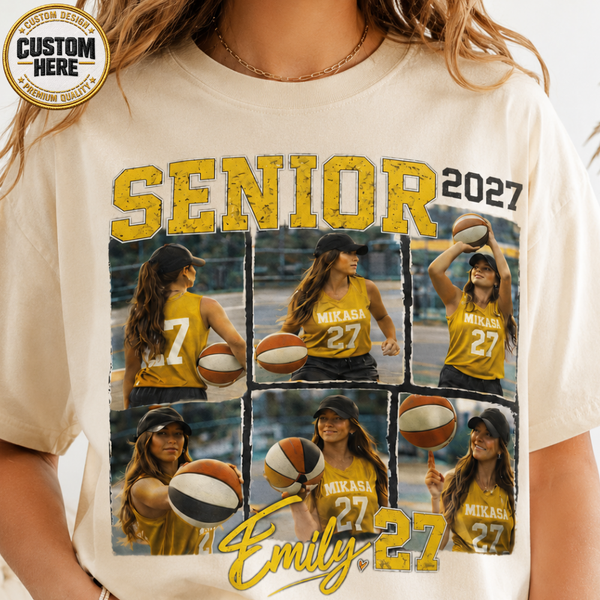 Senior Night 2027 Football Mom Shirt, Personalized Player Photo Tee