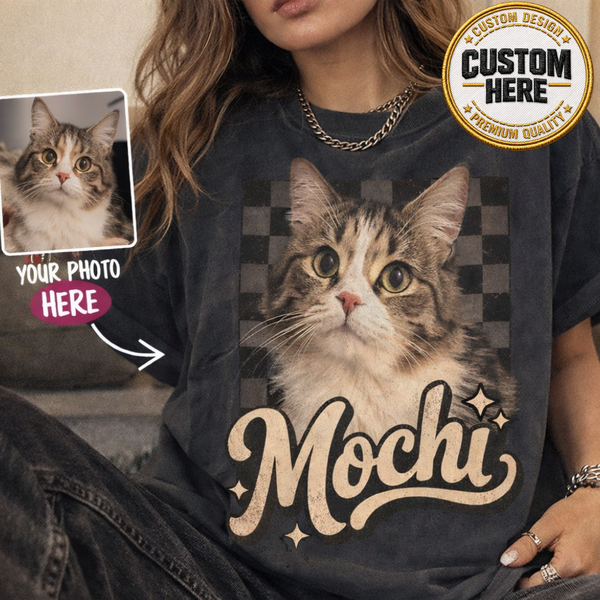 Personalized Dog Shirt, Vintage 90s Bootleg Tee, Pet Photo Name Design, Custom Cat Portrait Graphic