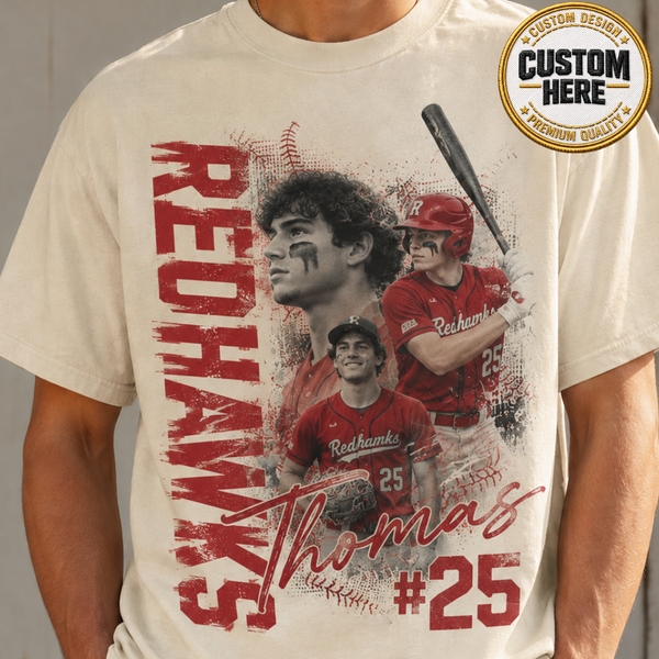 Custom Baseball Player Shirt, Personalized Team Name & Number Tee, Bootleg Style