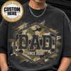 Retro Camo Dad Shirt, Personalized Father’s Day Tee, Classic Varsity Dad Gift