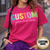 Personalized Pink Summer Vacation Shirt, Retro Patchwork Typography Tee, Trendy Gift for Her