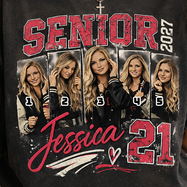 Custom 2027 Senior Football Mom Bootleg Shirt, Player Photo Tee With Name & Jersey Number