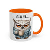 Funny Owl Coffee Mug – Sarcastic ''Shhh'' Accent Cup, 11oz Office Humor Gift