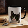 11oz Coffee Mug with Cute Black and White Cat Art – Green Eyes Gift Cup