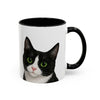 11oz Coffee Mug with Cute Black and White Cat Art – Green Eyes Gift Cup