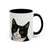 11oz Coffee Mug with Cute Black and White Cat Art – Green Eyes Gift Cup